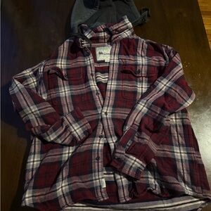 American Eagle Outfitters Red and Blue Plaid Shirt with Hood